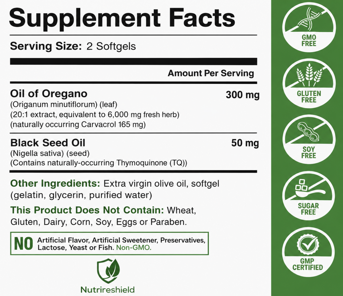 NutriOil — Oregano & Black Seed Oil | Digestive Comfort Softgels