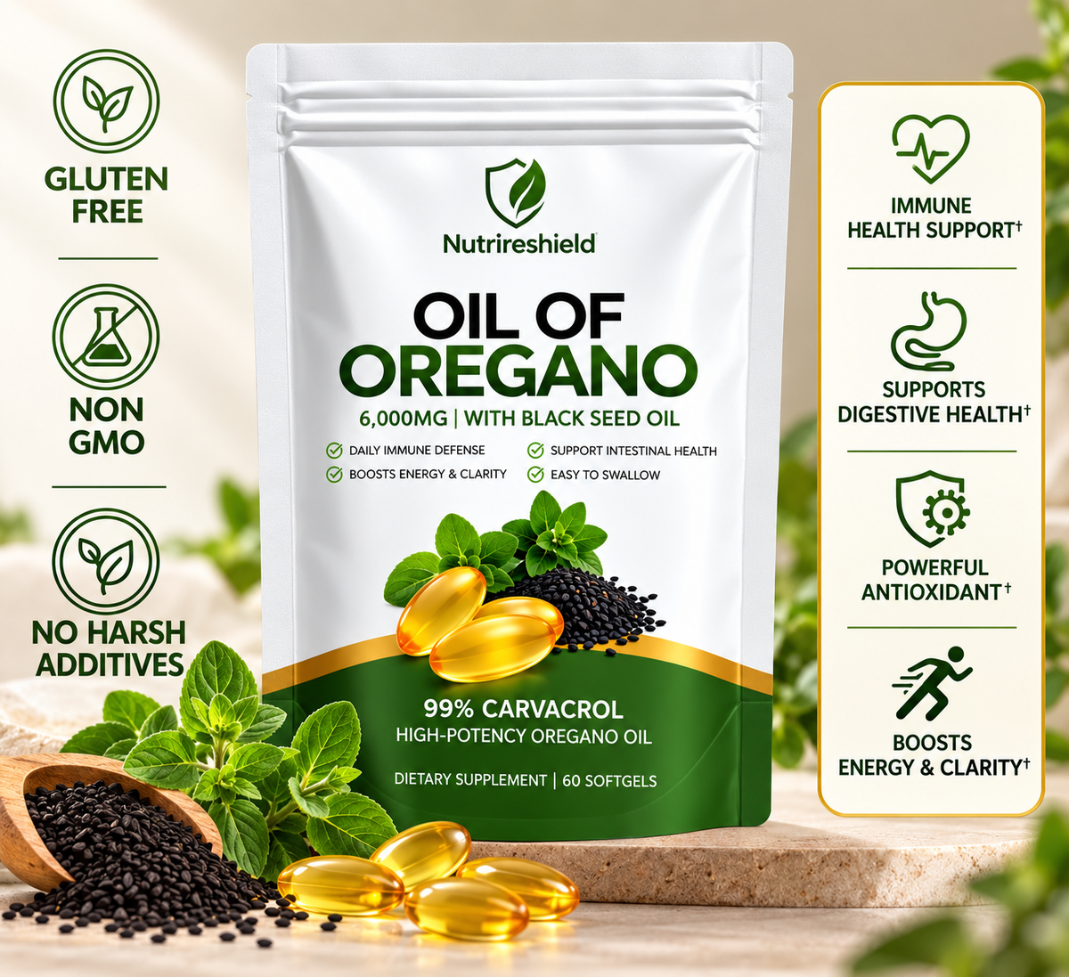 NutriOil — Oregano & Black Seed Oil | Digestive Comfort Softgels